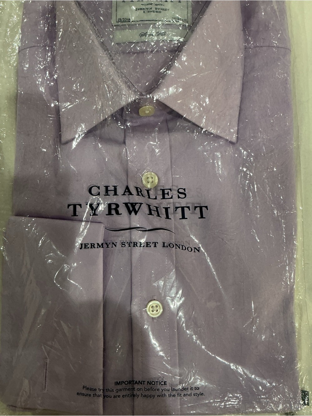 Charles Tyrwhitt Men's Lavender Poplin Cuff Link Dress Shirt 15/33 Slim Fit  NWT